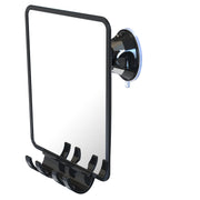 Luxo front view of black fogless shower mirror showing clear reflection and compact design