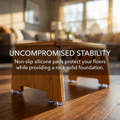 Lyellfe bamboo stool non-slip legs detail showing grip for safer use on tiled floors