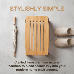 Lyellfe bamboo stool slatted top closeup showing drainage design for faster drying