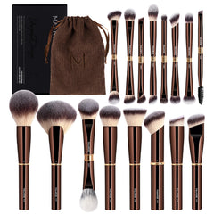 MAANGE full set front view showing coffee-brown brushes and bag, organized for convenience