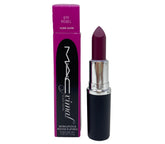 MAC front packaging showing 819 Rebel plum and clear product detail for color choice