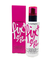 M·A·C Fix + Stay front packaging showing bottle and lasting-wear benefit