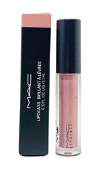 MAC Lipglass front packaging showing glossy pink gold glitter and brand