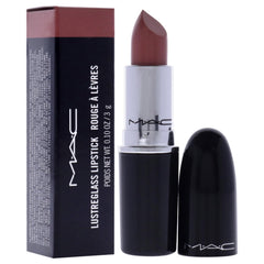 MAC Lustreglass worn on lips smiling to show sheer shine benefit