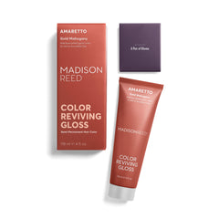 Madison Reed gloss being applied to dark brunette hair for warm tones