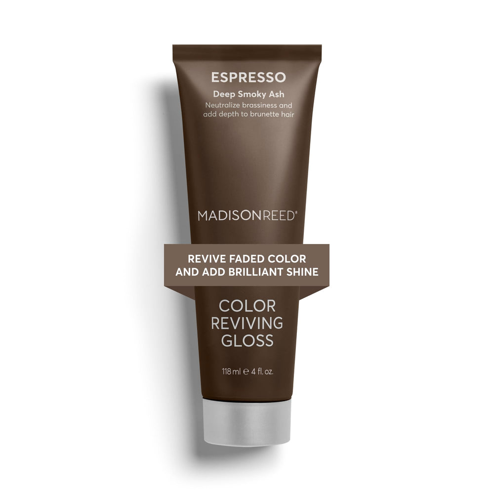 Madison Reed tube front view shows Espresso gloss and easy application benefit