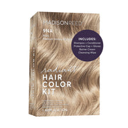 Madison Reed front packaging showing 9NA medium cool blonde and kit benefit