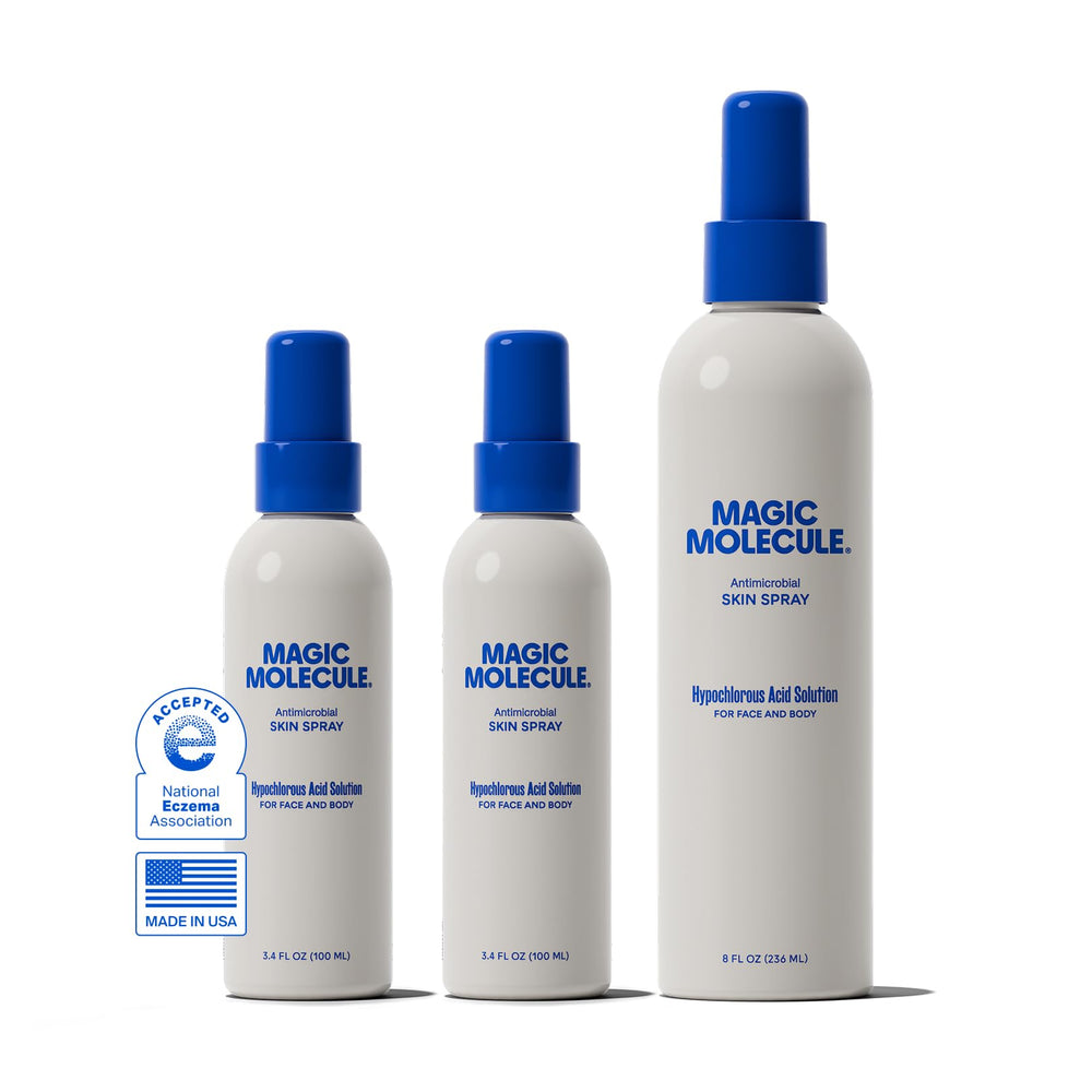 Magic Molecule front packaging showing two-bottle calming spray and clear benefits