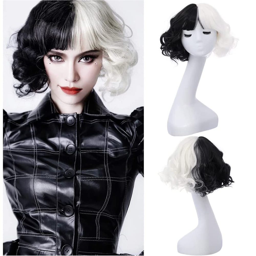 MAGQOO front view split black and white wig for bold contrast
