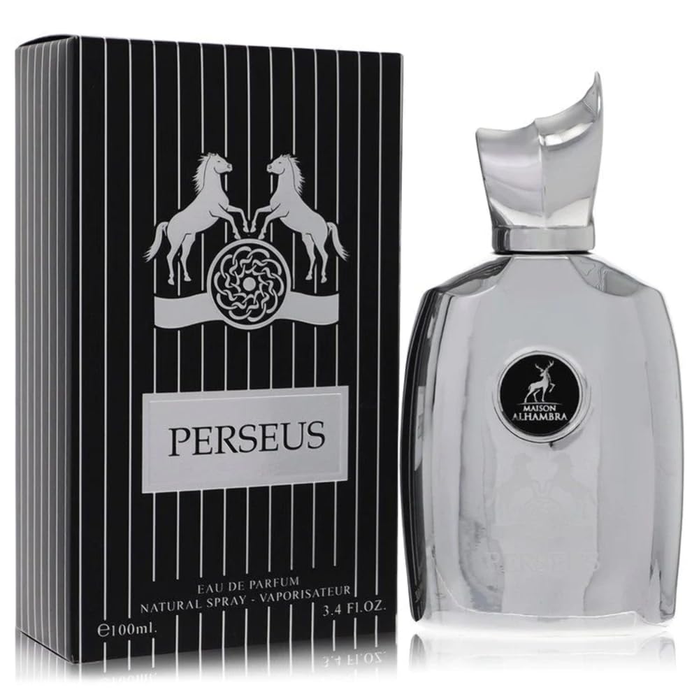 Maison Alhambra Perseus bottle front view showing elegant label and lasting amber-vanilla appeal