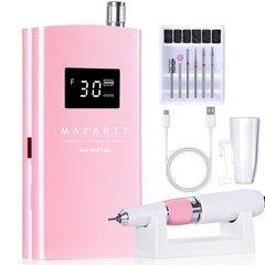 Makartt Perlarie front view showing compact pink cordless drill and benefits portability