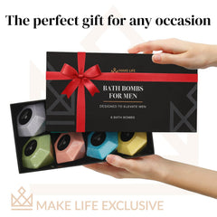 MAKE LIFE EXCLUSIVE bath in use with man enjoying aromatic soak and relaxing atmosphere