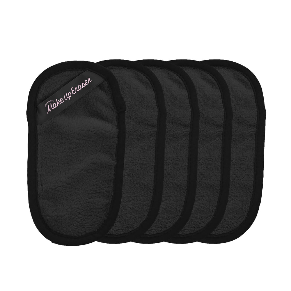 MakeUp Eraser front view of 5-pack showing chic black compact design and portability