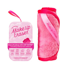 MakeUp Eraser front view showing pink cloth and compact storage benefit