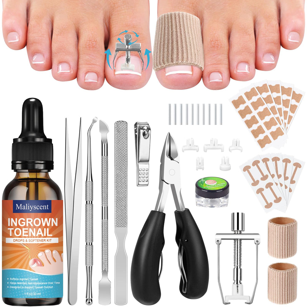 Maliyscent front packaging showing complete ingrown toenail kit and benefits