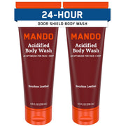 Mando front bottle view showing bourbon scent and compact size benefit