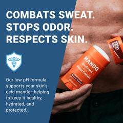 Close-up of Mando bourbon label highlighting clinical-strength and skin-safe claims