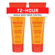 Mando front packaging showing Bourbon Leather scent and 2-pack benefit