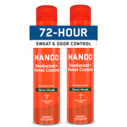Mando front packaging showing two canisters and woodsy scent benefit