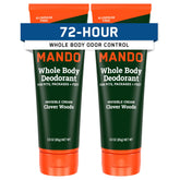 Mando front packaging showing two tubes and Clover Woods scent benefit freshness