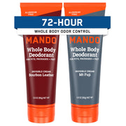 Mando front packaging two 3 oz tubes showing value and travel convenience