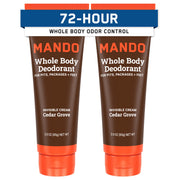 Mando front packaging Cedar Grove showing tube design and scent benefit