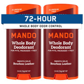Mando front stick view showing clean packaging and 2.6 oz size benefit