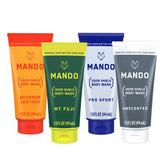 Mando front packaging showing four 1.5 oz mixed mini tubes for travel convenience