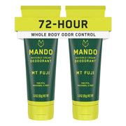 Mando front packaging showing Mt Fuji scent and twin 3 oz tubes, compact convenience
