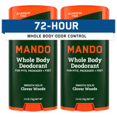 Mando Woods front packaging showing two solid sticks for long-lasting odor control