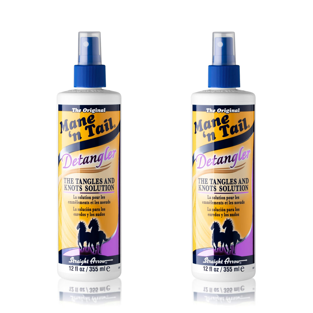 Mane 'n Tail front packaging showing two 24 oz apple blossom detangler bottles, convenient family supply