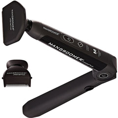 MANGROOMER replacement head in use on a back demonstrating reach and even trimming