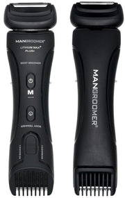 MANGROOMER front view showing dual-head design and ergonomic grip for versatile grooming