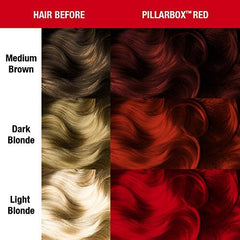 Manic Panic Pillarbox Red applied to prelightened hair showing vibrant red result