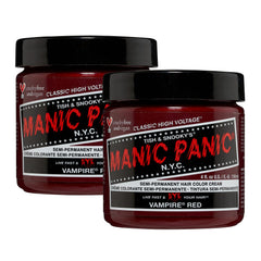 MANIC PANIC tub front view showing Vampire Red vivid color and packaging benefit