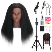 MannequeenHead front view showing full 16-inch human hair for realistic practice