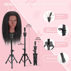MannequeenHead mounted on tripod and clamp providing stable salon-style support