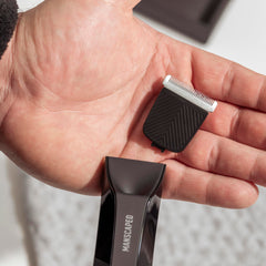 MANSCAPED close-up of ceramic blade edge showing corrosion resistance and smooth cut