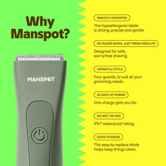 MANSPOT close-up of hypoallergenic ceramic blade highlighting safe trimming benefit