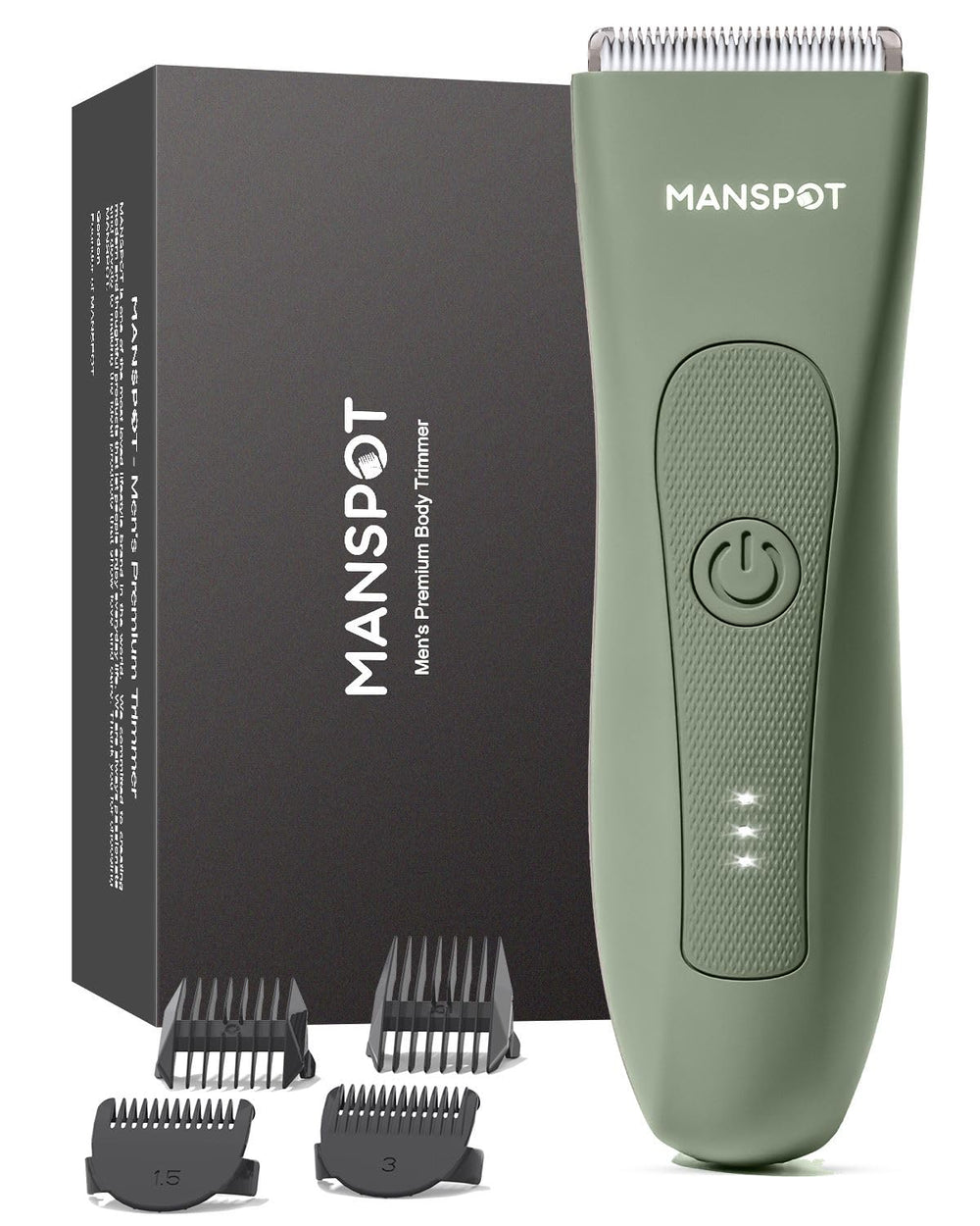 MANSPOT front view showing packaging and included accessories for confident grooming
