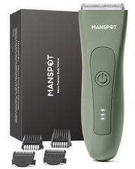 MANSPOT front view showing packaging and included accessories for confident grooming