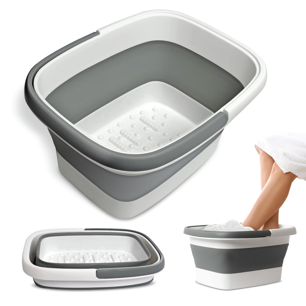 Mantello collapsible foot bath front view showing large basin and modern design for comfortable soaks