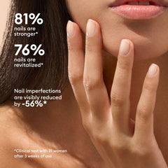 Hand wearing Manucurist beige polish showing natural-looking nails benefit