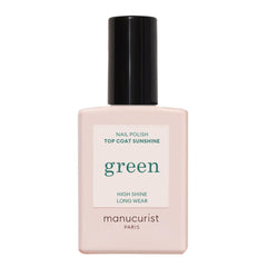 Manucurist bottle front view showing Green Sunshine Top Coat for glossy protection