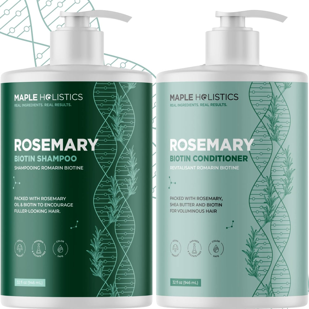 Maple Holistics front packaging showing volumizing shampoo and conditioner benefits