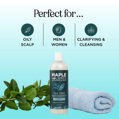 Maple Holistics 16oz bottle next to a hand showing real size and convenience