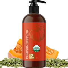 Maple Holistics bottle front view showing organic pumpkin oil benefits