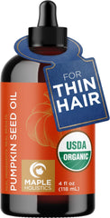 Maple Holistics bottle front view showing organic pumpkin seed oil benefit hydration