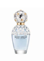 Marc Jacobs Daisy Dream front bottle showing sky-blue juice and decorative daisies, elegant display