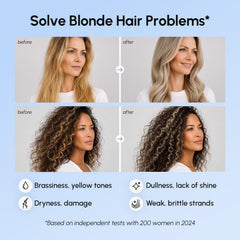 MAREE being applied to blonde hair strand for toning and moisture improvement